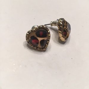 Betsey Johnson leopard heart earrings